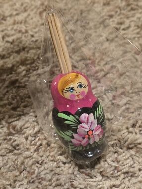 NWT Decorative Matryoshka doll toothpick holder. Made of wood and hand-painted